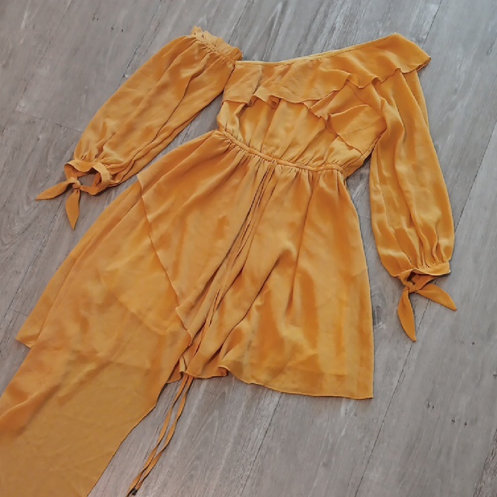 Elegant Off-Shoulder Mustard Dress